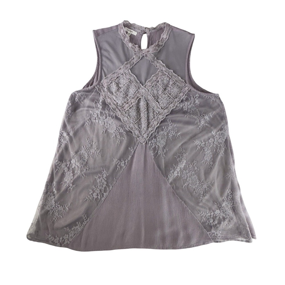 Maurices Lavender Lace Mock Neck Sleeveless Blouse Women's Large Flowy Romantic